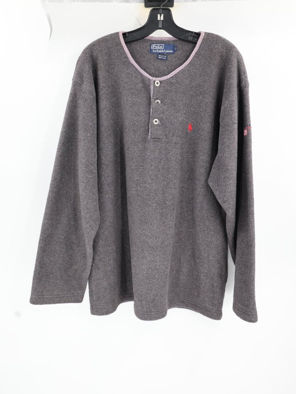 Vintage 90s Polo Ralph Lauren henley Men Large Polo sport Long Sleeve Gray shirt